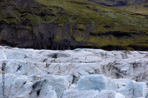 Skaftafell / Iceland - August 18, 2017: Skaftafellsjokull glacier view with ice formation, Iceland, Europe