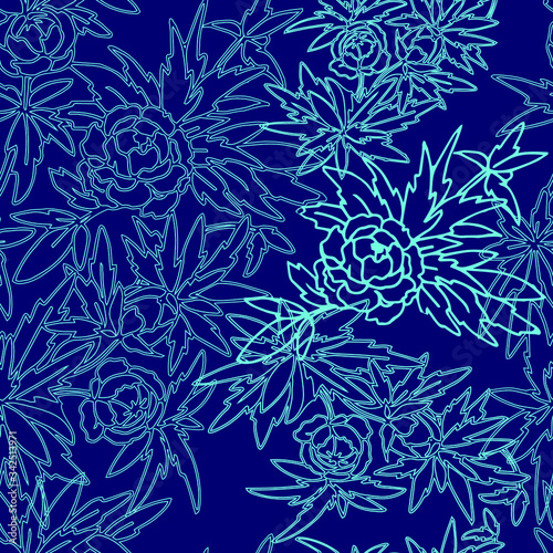 sky blue flowers on a blue background, pattern, seamless