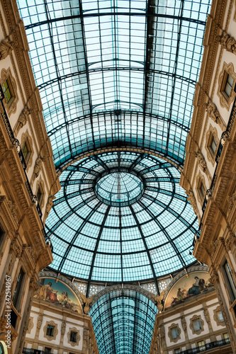 Glass roof structure of the Vittorio Emanuele gallery in Milan
