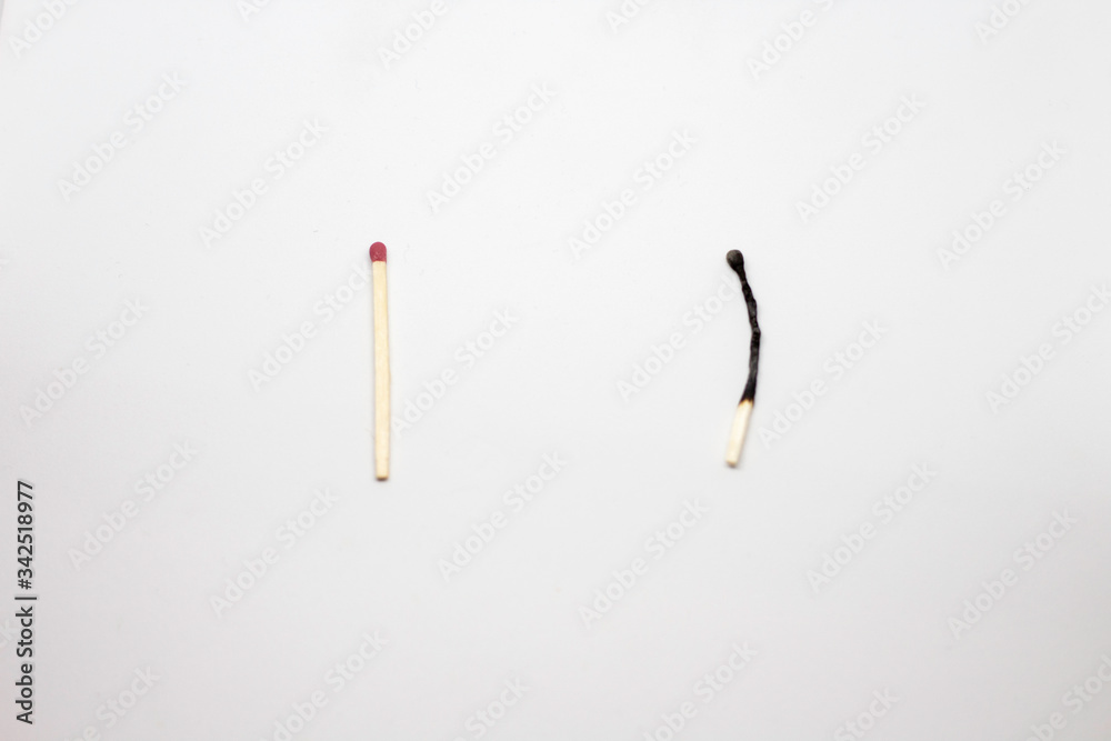 Two whole matches on a white background Two whole matches on a white background