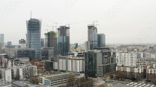 Drone 4k. View of city during Coronavirus. Warsaw in Poland photo