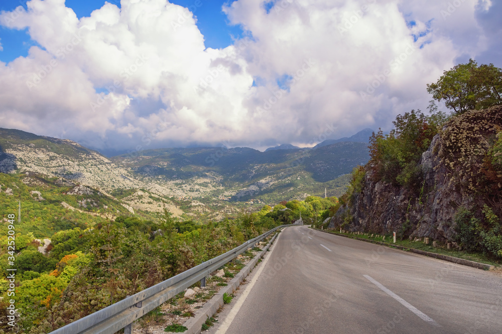 Road trip through the Balkans. Autumn mountain landscape. Dinaric Alps, Montenegro, Sitnica region
