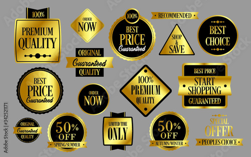 Vector collection of minimalistic golden badges