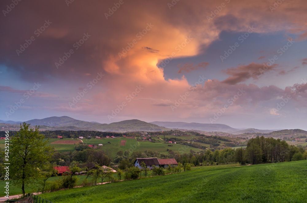 sunset over the mountains, Beskid Wyspowy, Poland