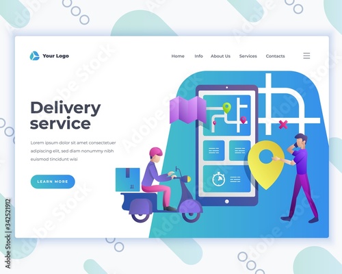 Landing page template delivery service concept with people