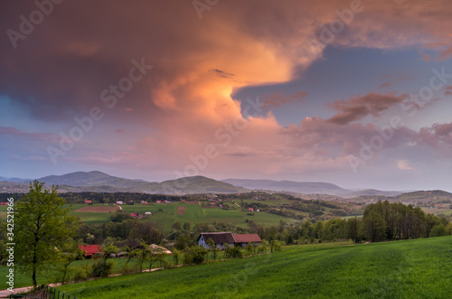 sunset over the mountains, Beskid Wyspowy, Poland