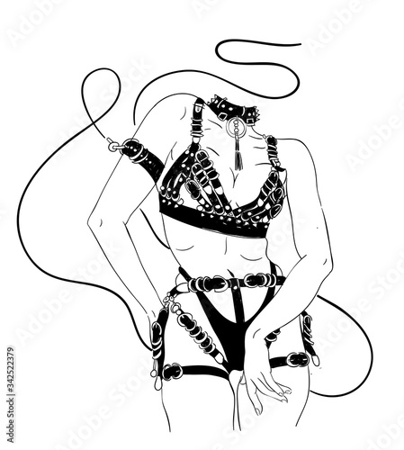 Woman body line art illustration. Minimalist people icon. Nude woman silhouettes for hygiene, health and body care. Minimalist print. girl in leather underwear