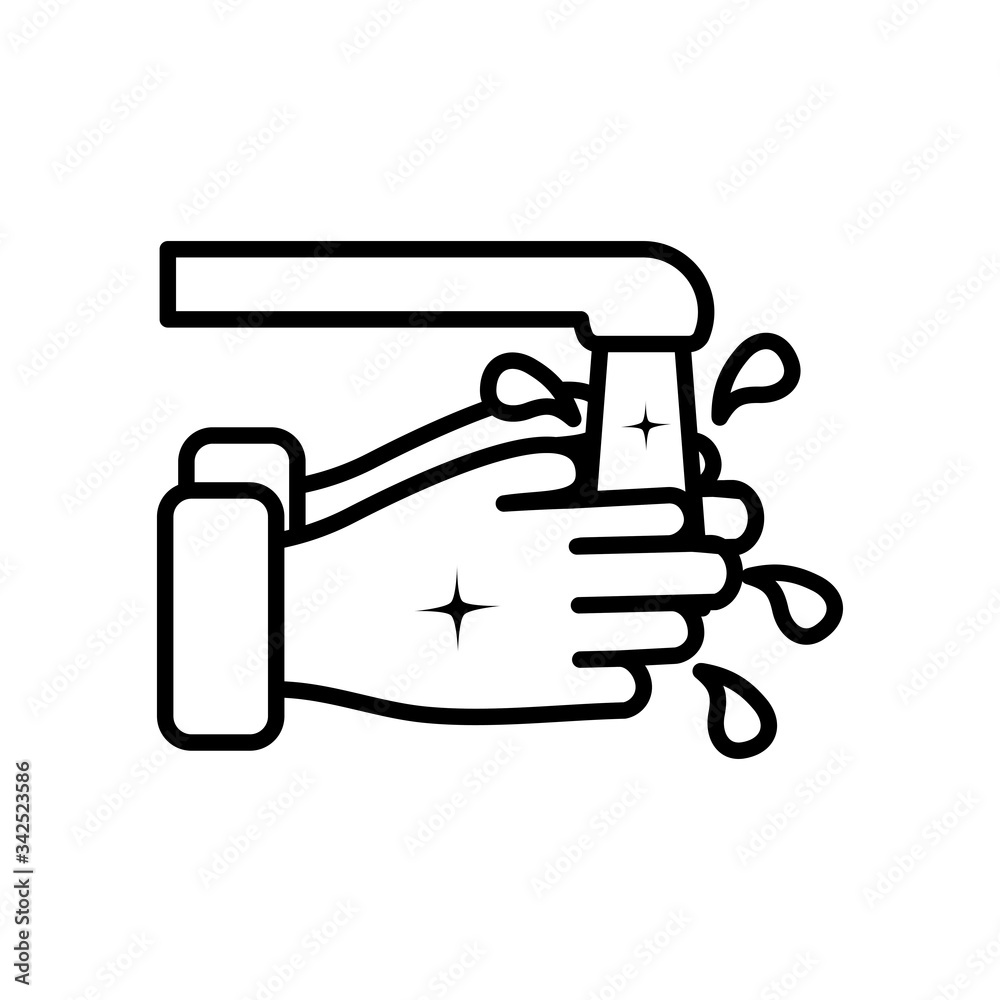 water faucet and hand washing icon, line style water faucet and hand washing icon, line style
