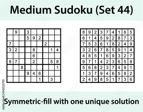 Vector Sudoku puzzle with solution - medium difficulty level