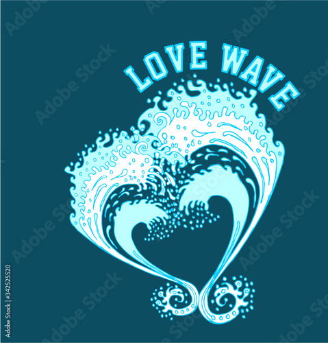 Hand drawing sea wave print and embroidery graphic design vector art