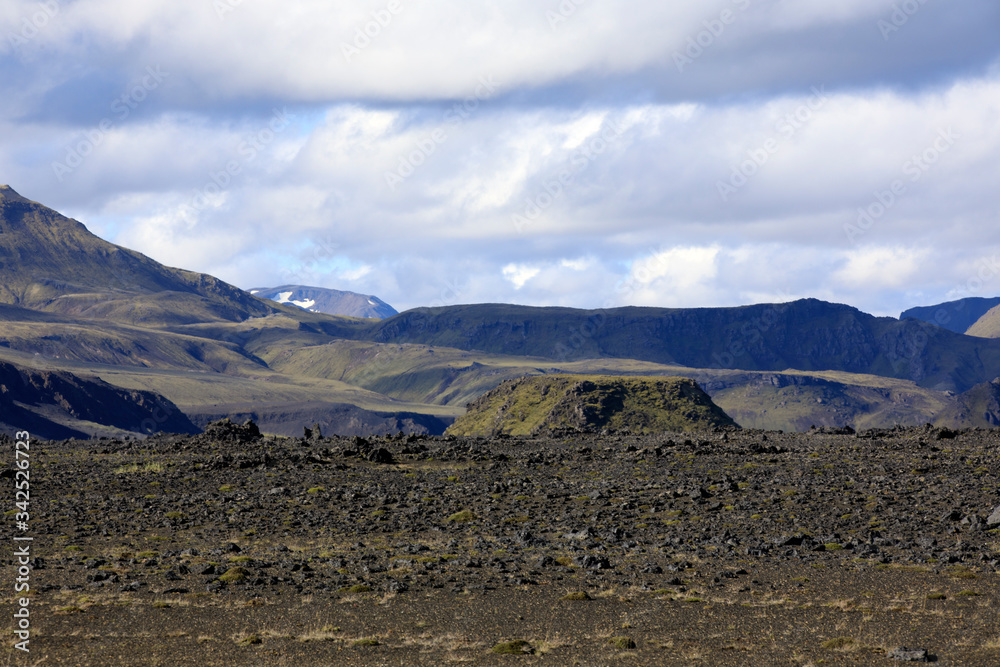 Landmannalaugar / Iceland - August 15, 2017: The solitary landscape near Landmannalaugar park, Iceland, Europe Landmannalaugar / Iceland - August 15, 2017: The solitary landscape near Landmannalaugar park, Iceland, Europe