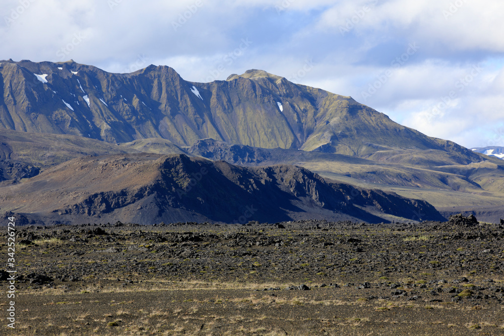 Landmannalaugar / Iceland - August 15, 2017: The solitary landscape near Landmannalaugar park, Iceland, Europe Landmannalaugar / Iceland - August 15, 2017: The solitary landscape near Landmannalaugar park, Iceland, Europe