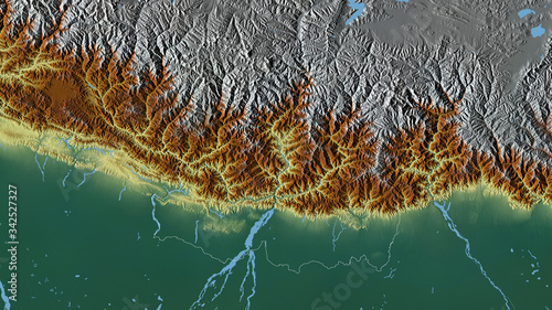 East, Nepal - outlined. Relief photo