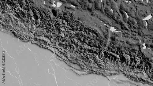 Mid-Western, Nepal - outlined. Grayscale
