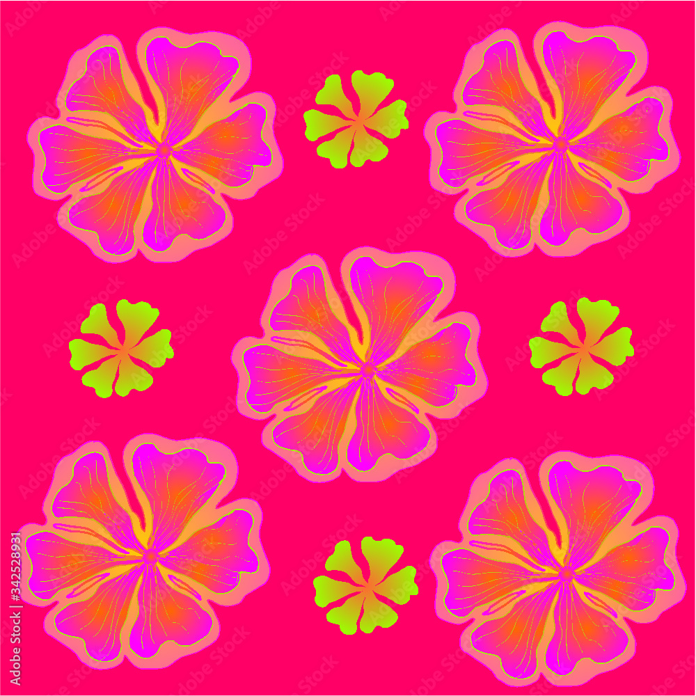 hibiscus flower print and embroidery graphic design vector art