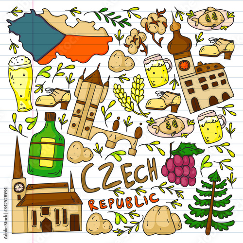 Vector icons and symbols. Czech Republic illustrations for banners, posters, background.