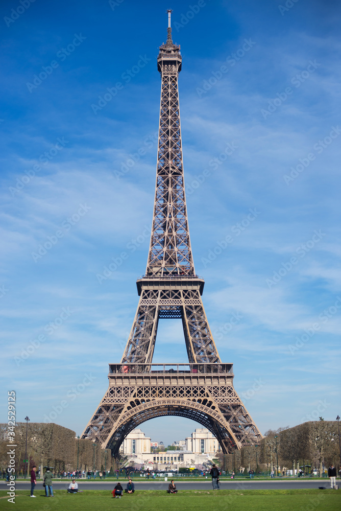 Great Eifel tower view with blue sky in the summer