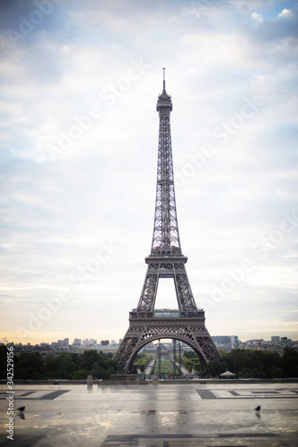 Great Eifel tower view with blue sky in summer Paris