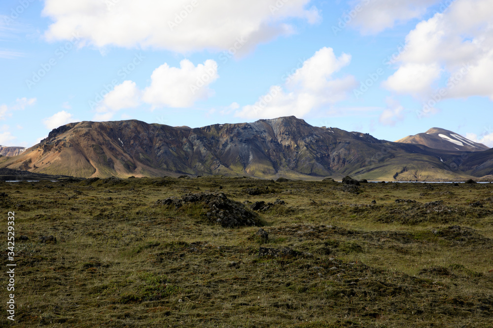 Landmannalaugar / Iceland - August 15, 2017: The mountains near Landmannalaugar park, Iceland, Europe Landmannalaugar / Iceland - August 15, 2017: The mountains near Landmannalaugar park, Iceland, Europe