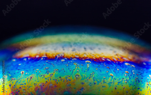 The magic rainbows and cracks from the macro on a soap bubble