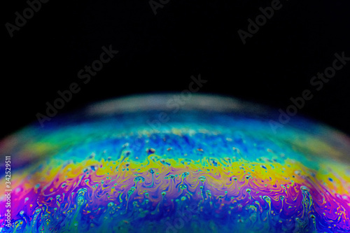 The magic rainbows and cracks from the macro on a soap bubble