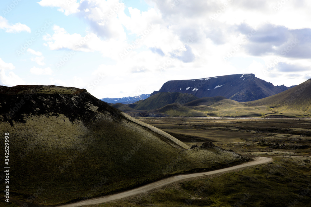 Landmannalaugar / Iceland - August 15, 2017: The road to Landmannalaugar park, Iceland, Europe