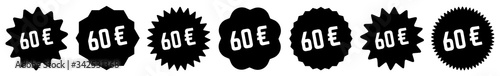 60 Price Tag Black | 60 Euro | Special Offer Icon | Sale Sticker | Deal Label | Variations