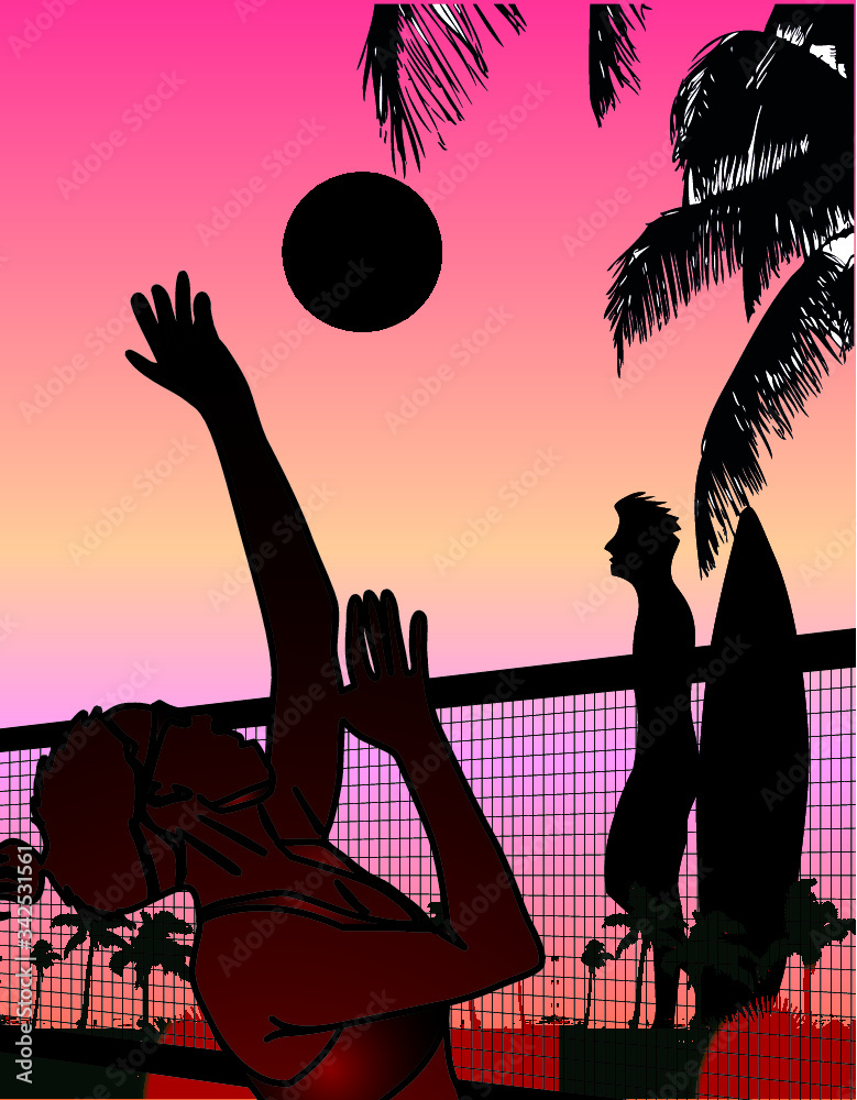 Fototapeta beach volley summer sports print and embroidery graphic design vector art