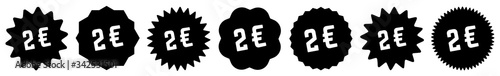 2 Price Tag Black | 2 Euro | Special Offer Icon | Sale Sticker | Deal Label | Variations