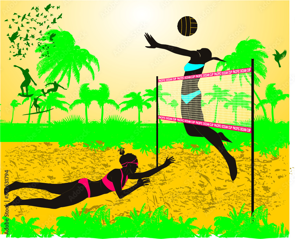 beach volley summer sports print and embroidery graphic design vector art