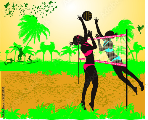 beach volley summer sports print and embroidery graphic design vector art