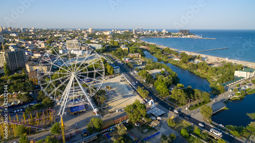 Aerial view to the Anapa city and the amusement park. Krasnodar region. Russia.