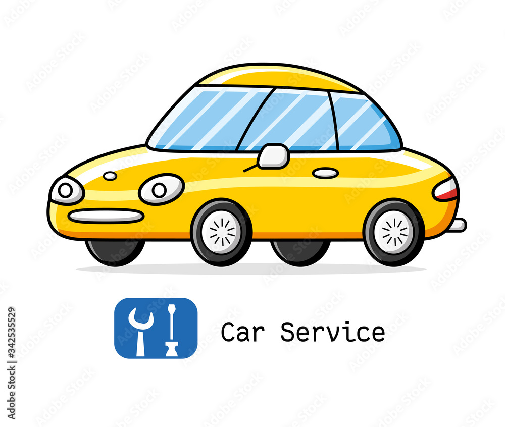 Sports car isolated, wrench and screwdriver garage repair service icon sign.