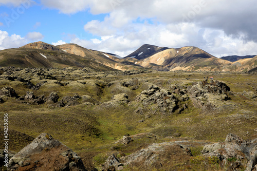 Landmannalaugar / Iceland - August 15, 2017: Colorful mountains at Landmannalaugar park, Iceland, Europe