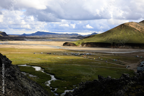 Landmannalaugar / Iceland - August 15, 2017: Colorful mountains at Landmannalaugar park, Iceland, Europe