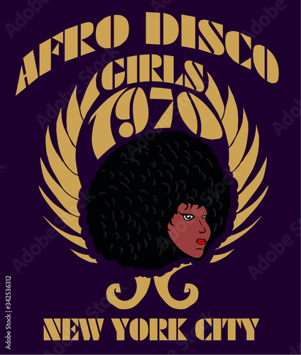 Afro American funk soul disco dance party theme style print and embroidery graphic design vector art