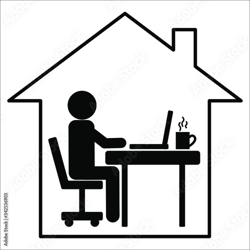 Working from home icon seamless pattern. Home office technology, remote work, freelance, online job concept. 
Silhouette of a man working at laptop in a  house. Vector illustration isolated. EPS 10