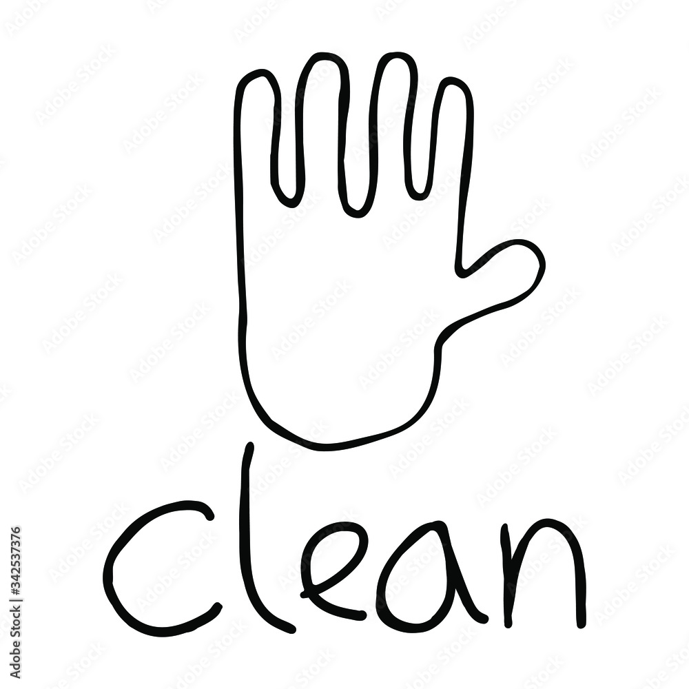 Stylized icon with a hand in the doodle style on a white background. Vector glove and the word Stylized icon with a hand in the doodle style on a white background. Vector glove and the word