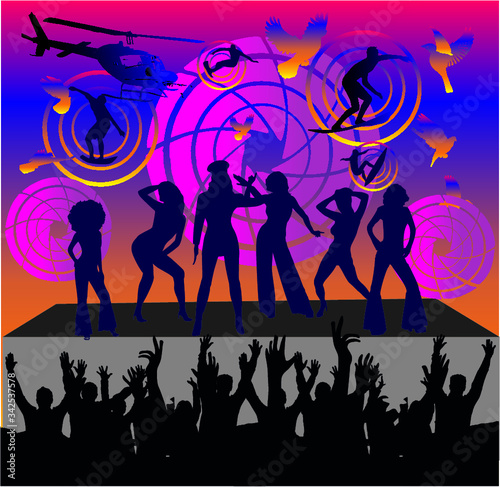 print and embroidery graphic design vector art on the theme of funk soul dance party