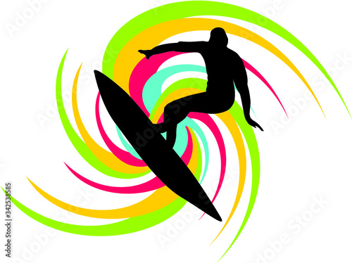 Print and embroidery graphic design vector art on the theme of surfer