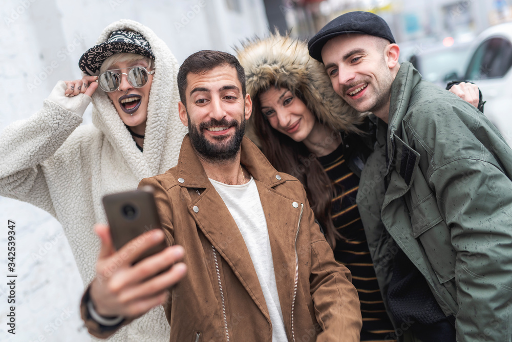 Group of international students walking around on the street