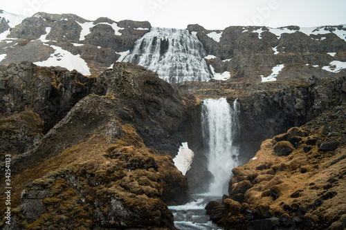 Beautiful waterfall in west fjords of Iceland in spring
