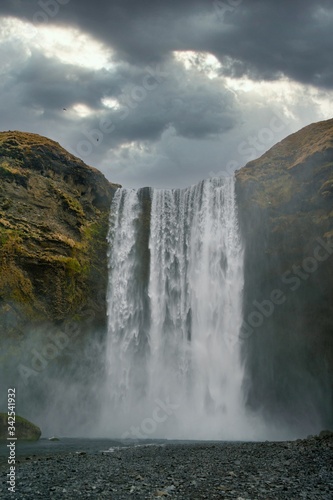 Very famous and dramatic waterfall Skogafoss in Iceland
