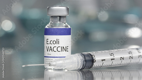 E.coli vaccine vial in medial lab with syringe