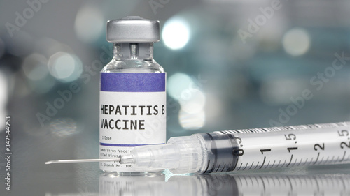 Fotografie Hepatitis B vaccine vial in medical lab with syringe