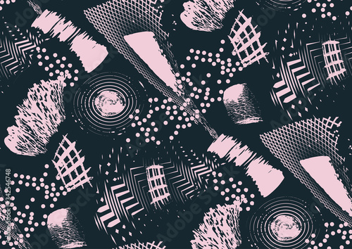 Vector seamless pattern with hand drawn textured brush strokes, stripes hand painted.