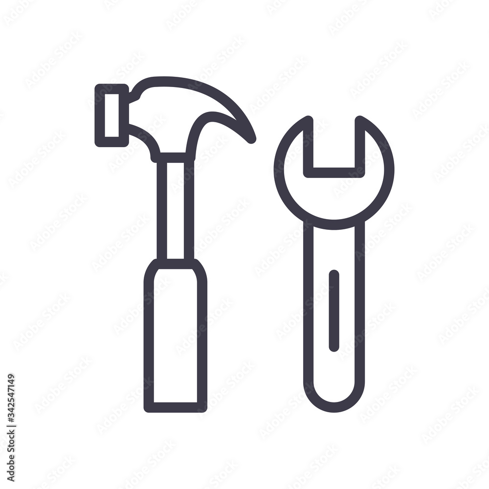 Isolated wrench and hammer line style icon vector design Isolated wrench and hammer line style icon vector design