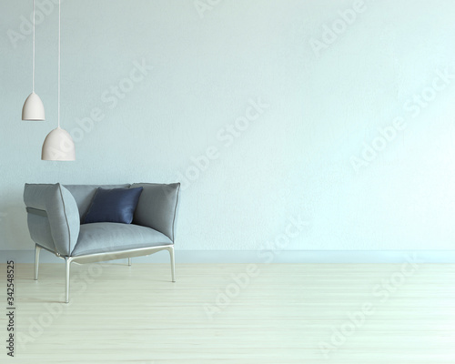 stone wall, interior design for home, office, hotel and bedroom, modern lamp. 3D illustration