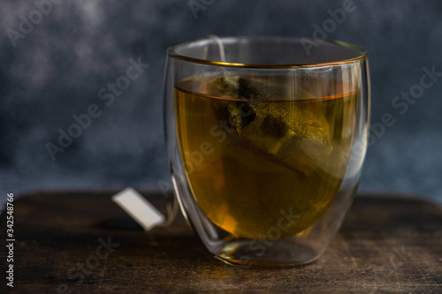 Glass of green tea in glass cup