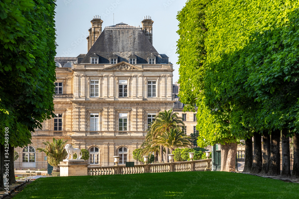 Paris, France - April 23, 2020: Luxembourg Palace and park in Paris